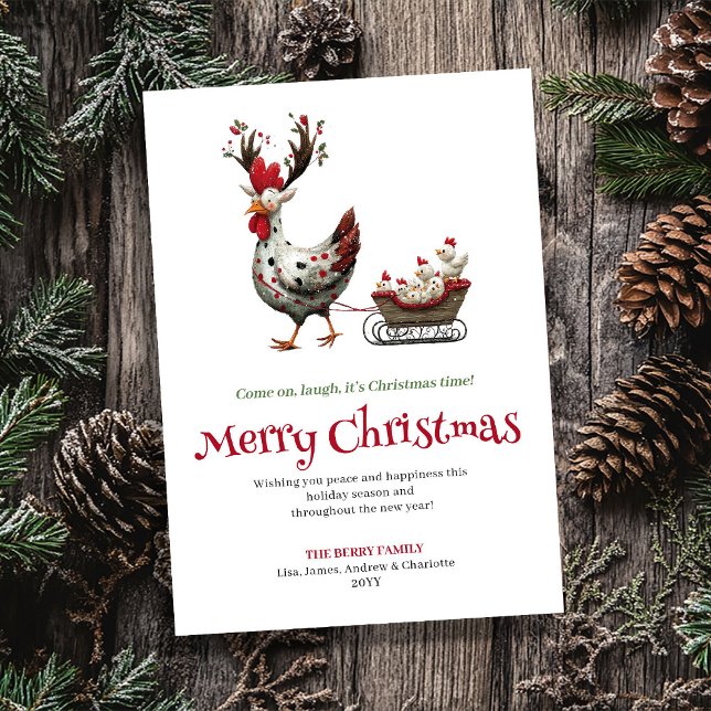 Carte de vœux de Noël fantaisiste de poulets joyeu (Cheerful Chickens Quirky Christmas Greeting Card)