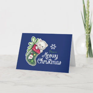 Carte de vœux de Noël félin et rennes joyeux