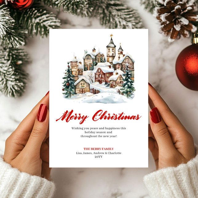 Carte de vœux de Noël festive à l'aquarelle (Festive Watercolor Christmas Scene Greeting Card)