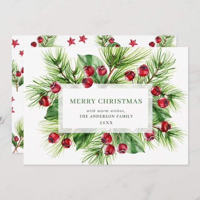 Carte de vœux de Noël festive aux baies de houx (Devant / Derrière)