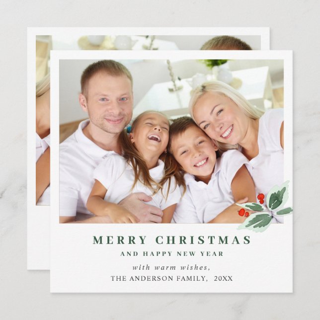 Carte de vœux de Noël festive aux baies de houx 2  (Devant / Derrière)