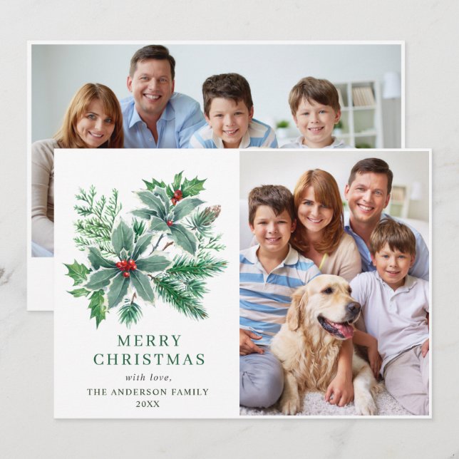 Carte de vœux de Noël Festive Holly Berry 2 PHOTO (Devant / Derrière)