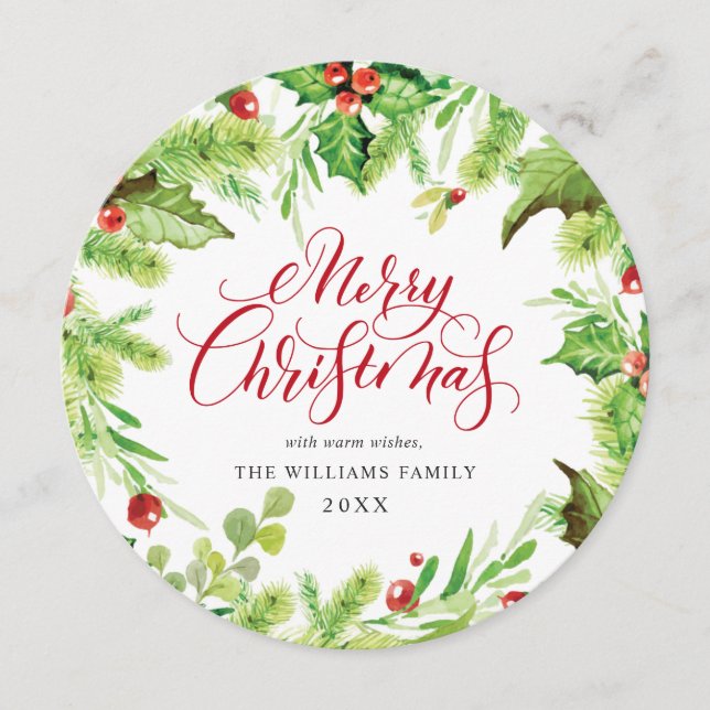 Carte de vœux de Noël festive houx baie gui (Devant)