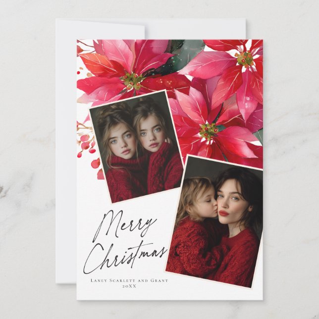Carte de vœux de Noël fleur de Poinsettia (Devant)