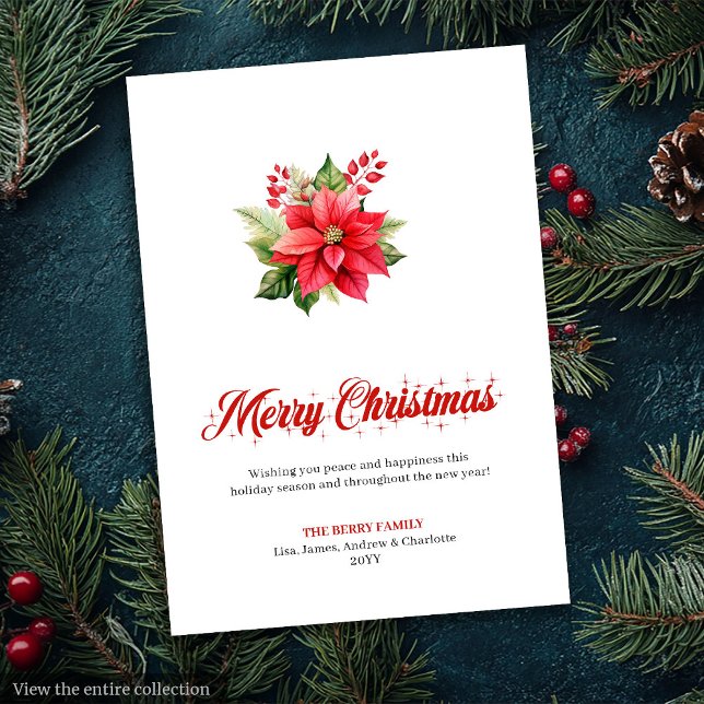 Carte de vœux de Noël Fleurs éditable Classique (Editable Christmas Flowers Classic Greeting Card

)