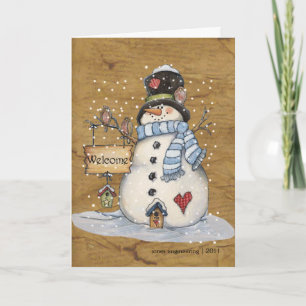 Carte de voeux de Noël Folk Art Snowman