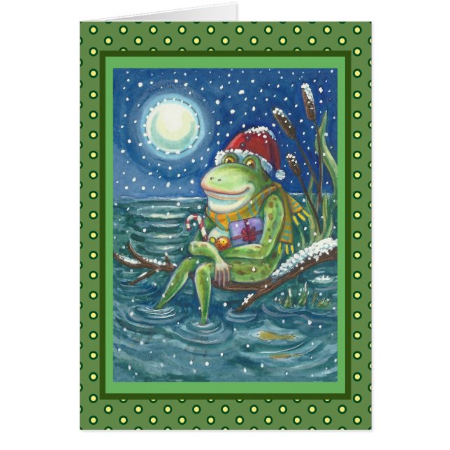 CARTE DE VŒUX DE NOËL FROG ON LOG HOLIDAY Vierge (Devant)