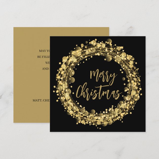 Carte de vœux de Noël « Gold and Black Merry Chris (Devant / Derrière)