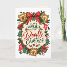 Carte de vœux de Noël Goldendoodle vintage 