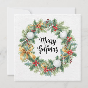 Carte de vœux de Noël golf avec couronne de golf 