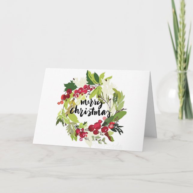 Carte de voeux de Noël "Holly Christmas Wreath" (Devant)