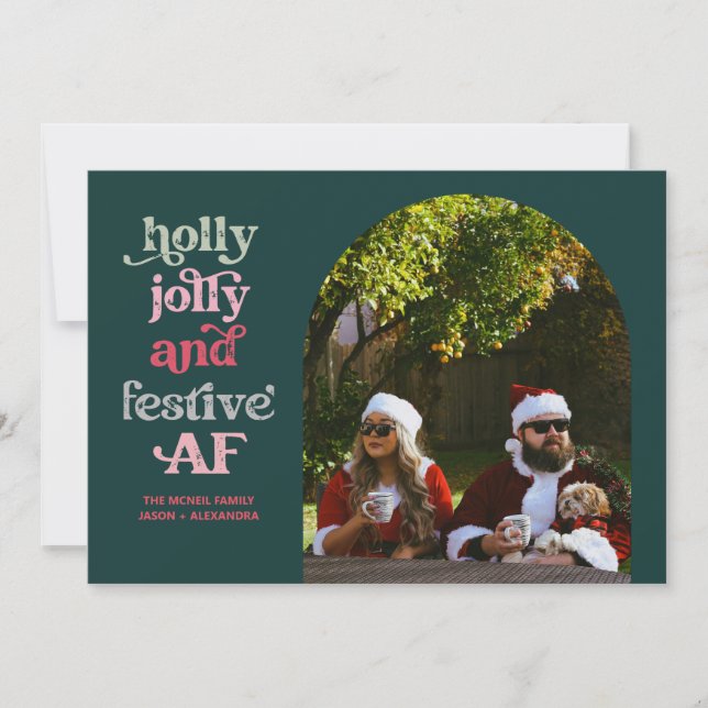 Carte de vœux de Noël Holly Jolly et festive AF (Devant)