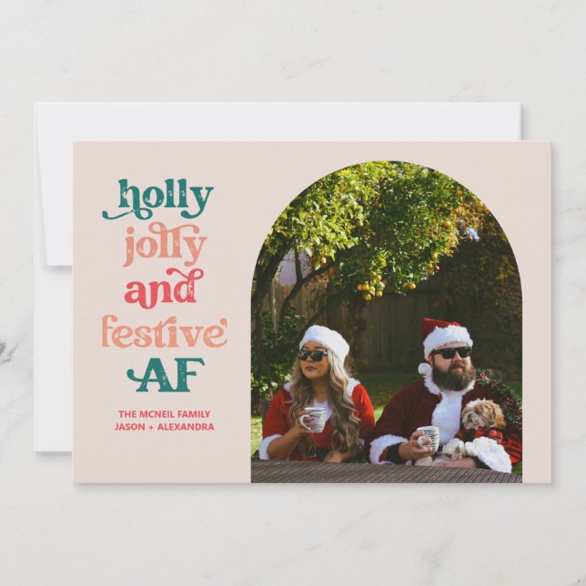 Carte de vœux de Noël Holly Jolly et festive AF (Devant)