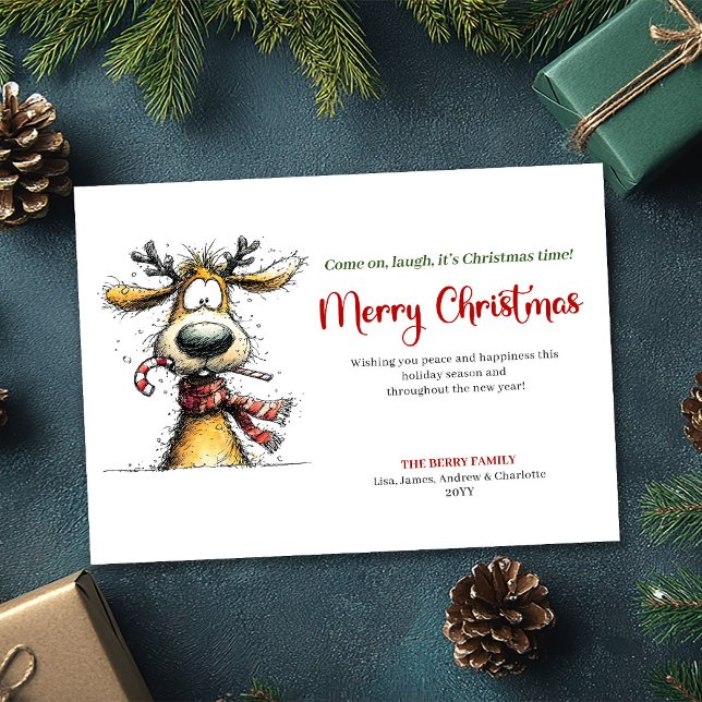 Carte de vœux de Noël humoristique représentant un (Minimalist funny reindeer Christmas greeting card

)