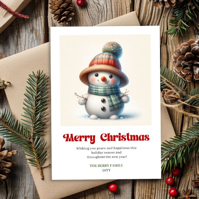 Carte de vœux de Noël joyeuse avec bonhomme de nei (Joyful Christmas snowman watercolor holiday greeting printable)