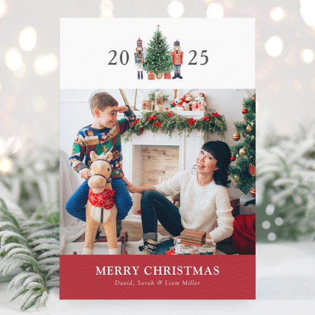 Carte de vœux de Noël joyeux Collage de photos (Nutcracker 2025 Holiday Photo Collage Merry Christmas Card by Painted Paperie
)
