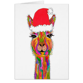 Carte de voeux de Noël Llama mignonne et colorée