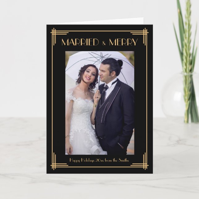 Carte de voeux de Noël marié et Joyeux d'art déco (Devant)