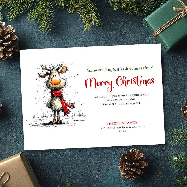 Carte de vœux de Noël moderne et fantaisiste avec  (Modern whimsical reindeer Christmas greeting card

)