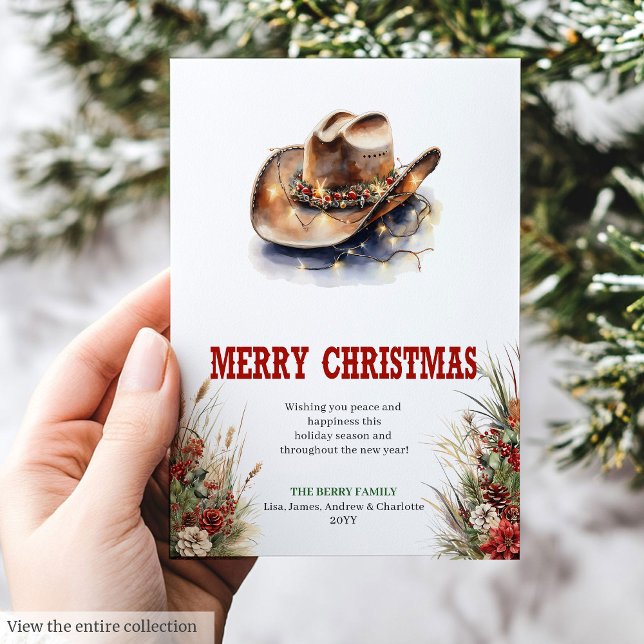 Carte de vœux de Noël modifiable avec chapeau de c (Cowboy hat Christmas greeting card printable

)