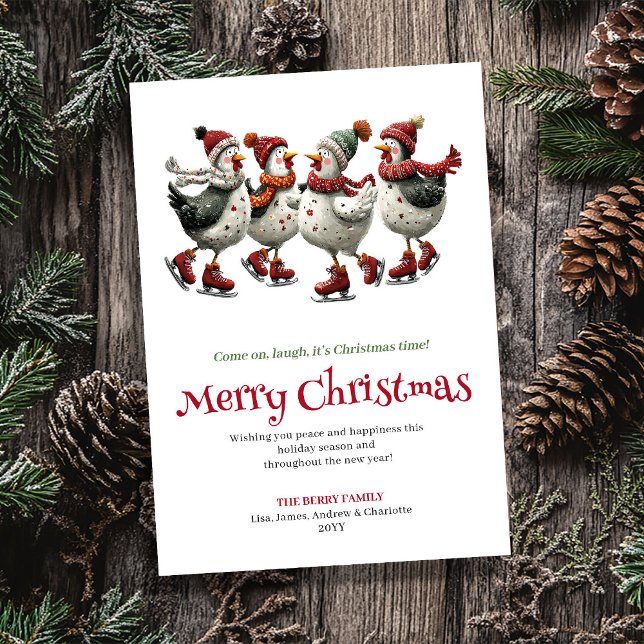 Carte de vœux de Noël modifiable Quirky Chickens (Quirky Chickens Holiday Greeting Editable Card)