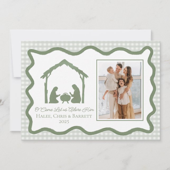 Carte de vœux de Noël Nativité, Photo de famille p (Devant)
