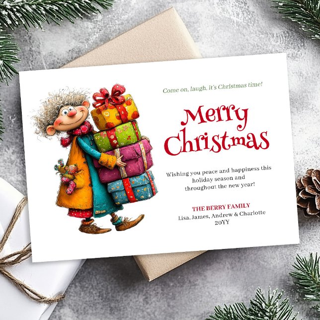Carte de vœux de Noël numérique modifiable 'Laughi (Laughing Lady Editable Digital Christmas Greeting)