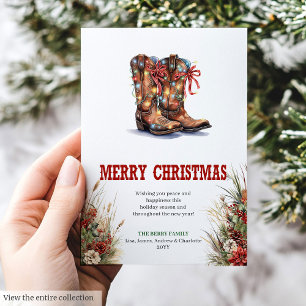 Carte de vœux de Noël occidentale avec bottes de c