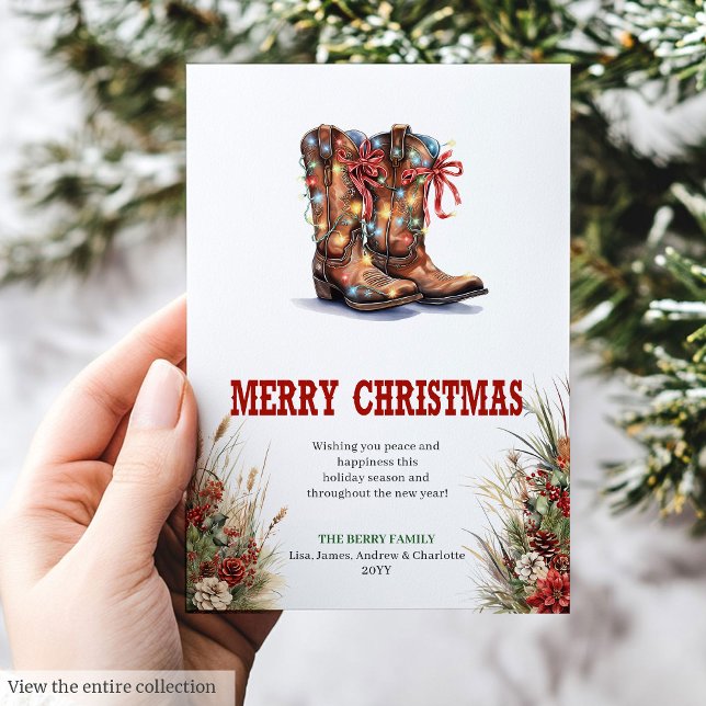 Carte de vœux de Noël occidentale avec bottes de c (Western Christmas greeting card with cowboy boots

)