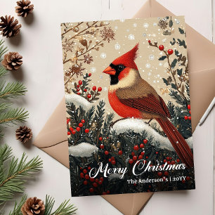 Carte de vœux de Noël oiseau nostalgique tendance