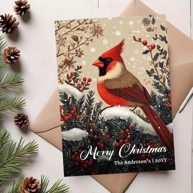 Carte de vœux de Noël oiseau nostalgique tendance (Trendy Nostalgic Christmas Bird Greeting Card)