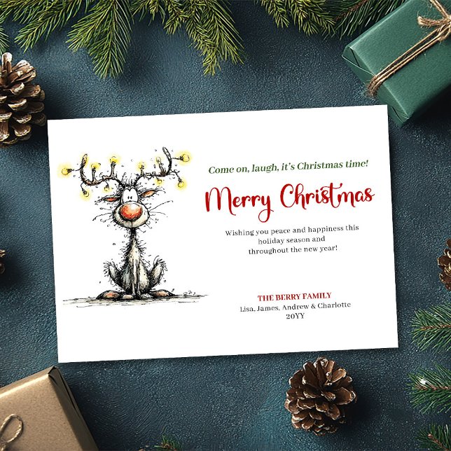 Carte de vœux de Noël originale avec renne de dess (Quirky cartoon reindeer Christmas greeting card

)