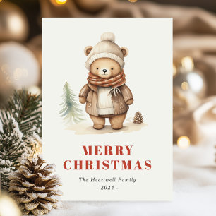 Carte de vœux de Noël Ourson Brun Mignon