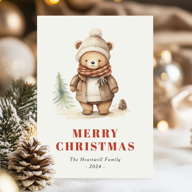 Carte de vœux de Noël Ourson Brun Mignon (Créateur téléchargé)