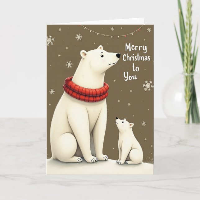 Carte de vœux de Noël Ourson Polaire Mignon (Devant)