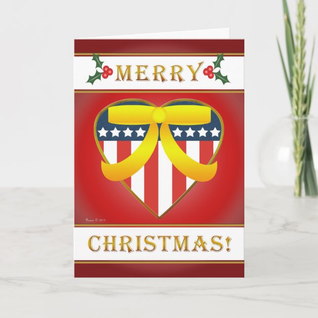 Carte de voeux de Noël Patriotic Heart aux États-U (Devant)