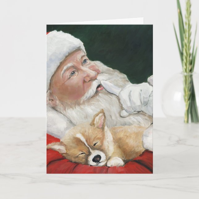 Carte de voeux de Noël père Noël et Corgi Pup (Devant)