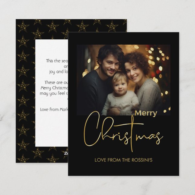 Carte de vœux de Noël photo à script doré minimal  (Devant / Derrière)