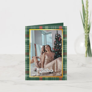 Carte de vœux de Noël pliée à carreaux verts, Holi