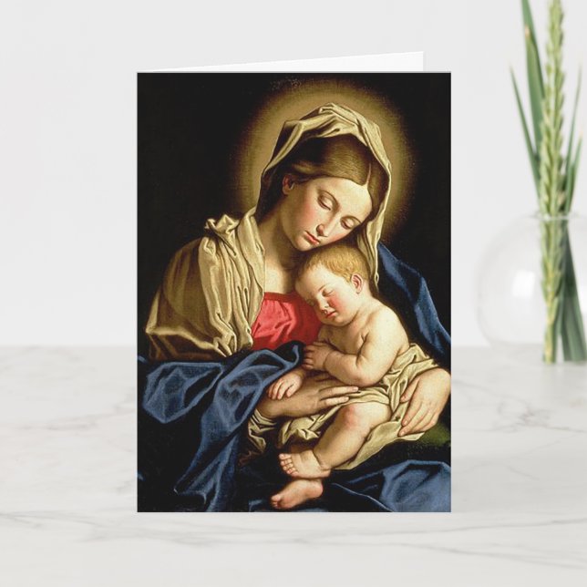 Carte de voeux de Noël pliée Madonna et Child (Devant)