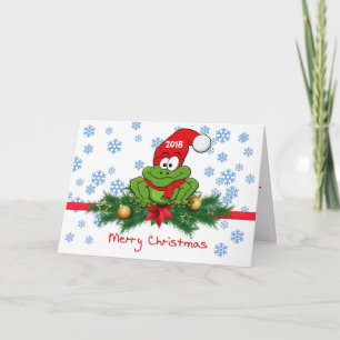 Carte de voeux de Noël pliée Silly Cartoon Frog