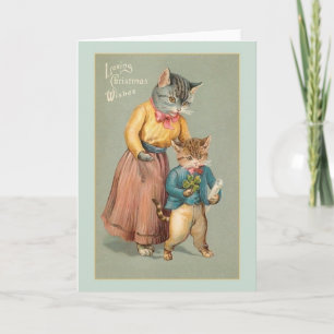 Carte de vœux de Noël pour chat vintage