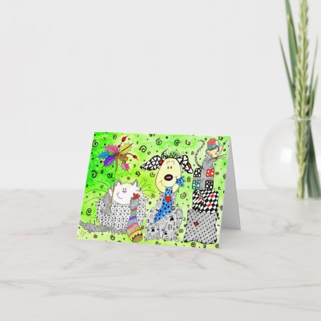 Carte de voeux de Noël pour chien mignon, chat et  (Devant)