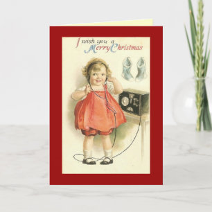 Carte de voeux de Noël pour fille de téléphone vin