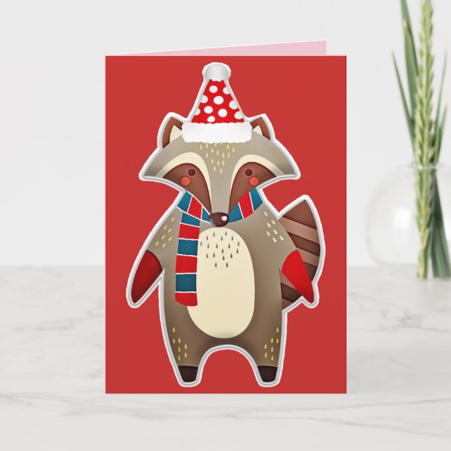 carte de vœux de Noël raton laveur (Devant)