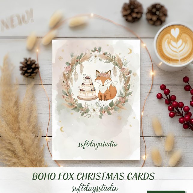 Carte de vœux de Noël renard Boho - Bois fantaisis (Créateur téléchargé)