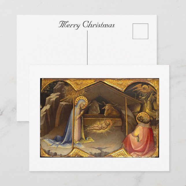 Carte de vœux de Noël représentant la Nativité (Devant / Derrière)