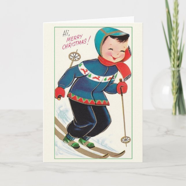Carte de voeux de Noël Retro Skier (Devant)