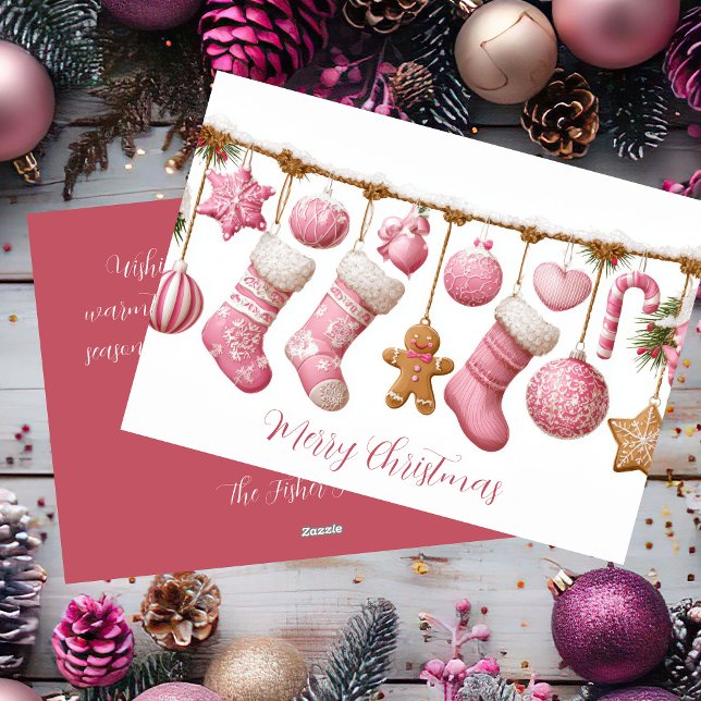 Carte de vœux de Noël rose festive et mignonne (Créateur téléchargé)