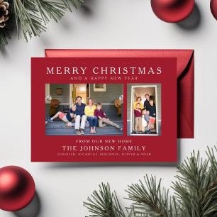 Carte de vœux de Noël rouge pour nouvelle maison a